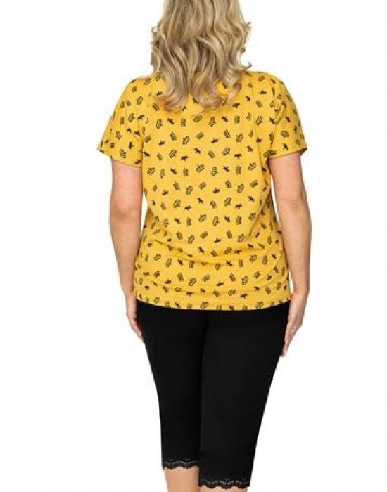 Дамска макси пижама с 3/4 панталон в жълт цвят QUEEN