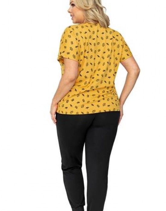 Дамска макси пижама с къс ръкав в жълт цвят QUEEN