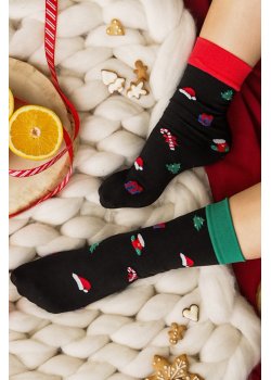 Коледни дамски чорапи в черен цвят CHRISTMAS