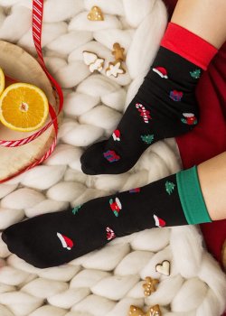 Коледни дамски чорапи в черен цвят CHRISTMAS