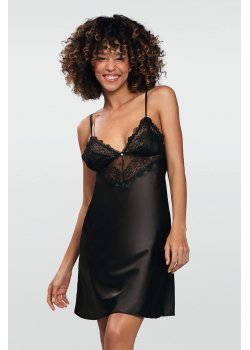 Сатенена нощница с тънки презрамки в черен цвят FRANCES