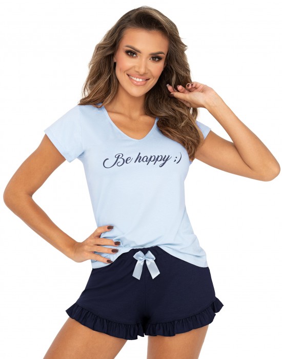 Дамска пижама с къс ръкав в син цвят Be Happy