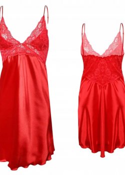 Сатенена нощница с тънки презрамки в червен цвят WIRYDIANA