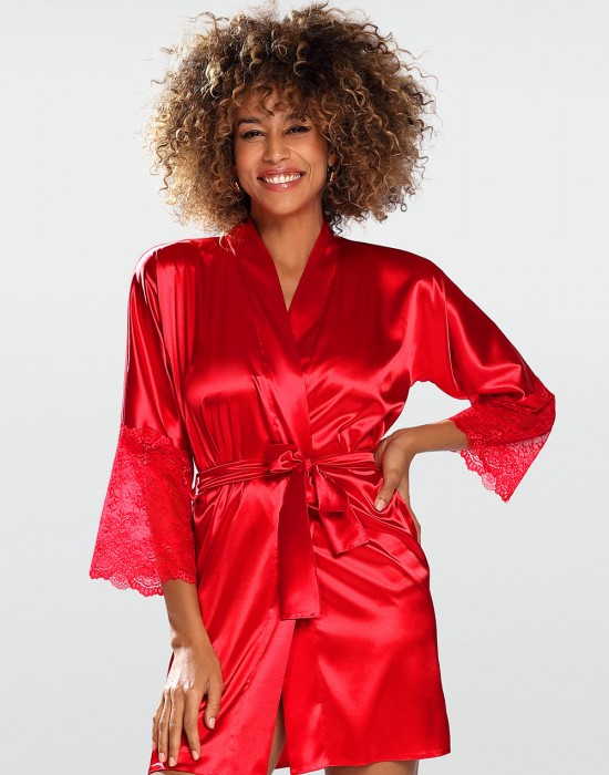 Сатенен дамски халат в червен цвят Cameron