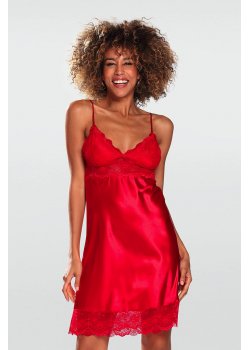 Нощница с тънки презрамки в червен цвят ALUBI