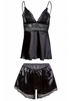 Сатенен дамски комплект в черен цвят HARMONIA