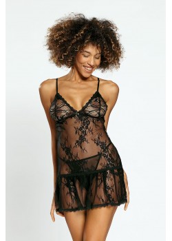 Черна дантелена нощница с прашки ANASTAZJA 