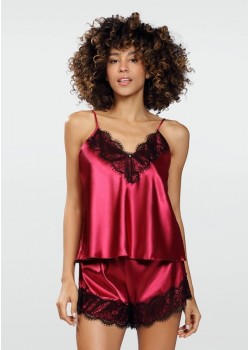 Сатенена пижама в цвят бордо Tima