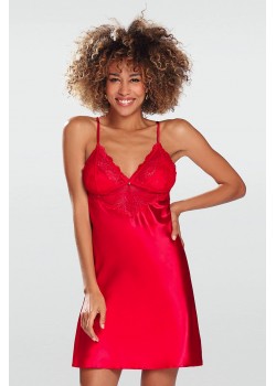 Сатенена нощница с тънки презрамки в червен цвят FRANCES