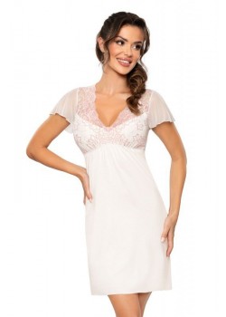 Perla нощница с къс ръкав в цвят екрю
