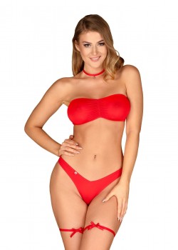 Коледен комплект от 4 части Kissmas сутиен, бикини, чокер, жартиери