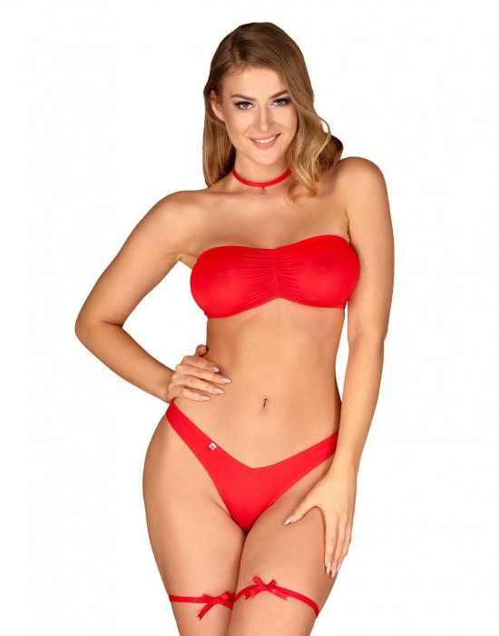 Коледен комплект от 4 части Kissmas сутиен, бикини, чокер, жартиери