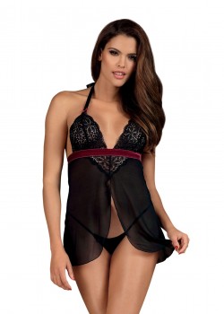 Секси нощница с прашки Koszulka-Rossita-Babydoll-stringi-GRATIS-Czarny