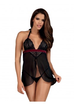 Секси нощница с прашки Koszulka-Rossita-Babydoll-stringi-GRATIS-Czarny