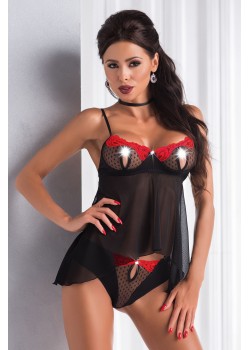 Секси нощница Koszulka-Letizia-Black-Red-figi-otwarte-GRATIS-Black-Red