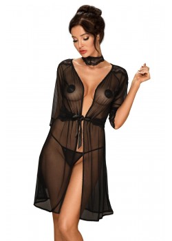 Халат Peniuar-Lucita-koronkowy-pasek-choker-GRATIS-Czarny