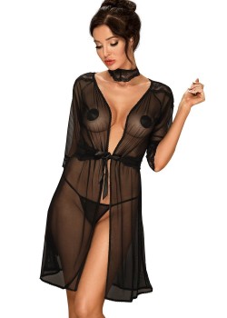 Халат Peniuar-Lucita-koronkowy-pasek-choker-GRATIS-Czarny