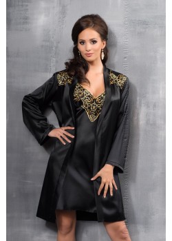 Луксозен секси халат Szlafrok-Luna-Czarno-Zoty