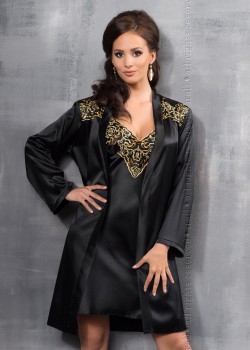 Луксозен секси халат Szlafrok-Luna-Czarno-Zoty