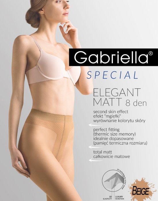 Матов чорапогащник в бежов цвят Elegant Matt 8 DEN Beige Gabriella - Чорапогащи - Belio.bg