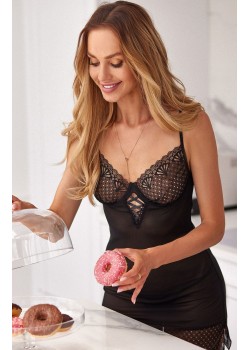 Прозрачна нощница с прашки в черен цвят Florizel